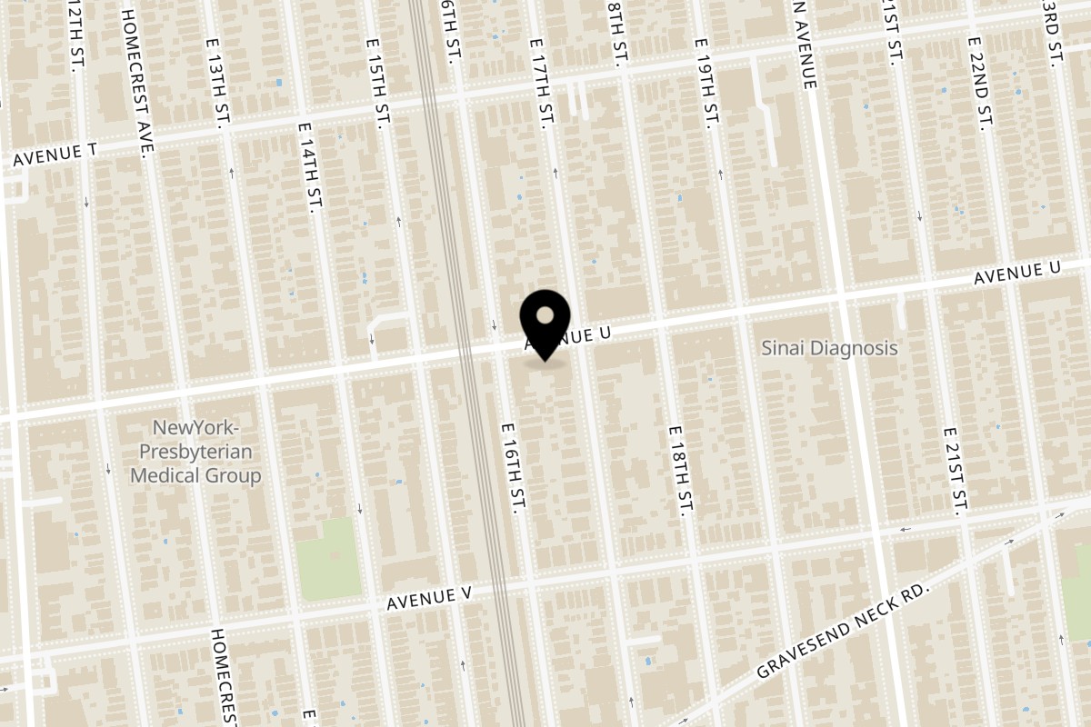 Map showing the location of Vivi Bubble Tea Avenue U on 1616 Avenue U in Brooklyn