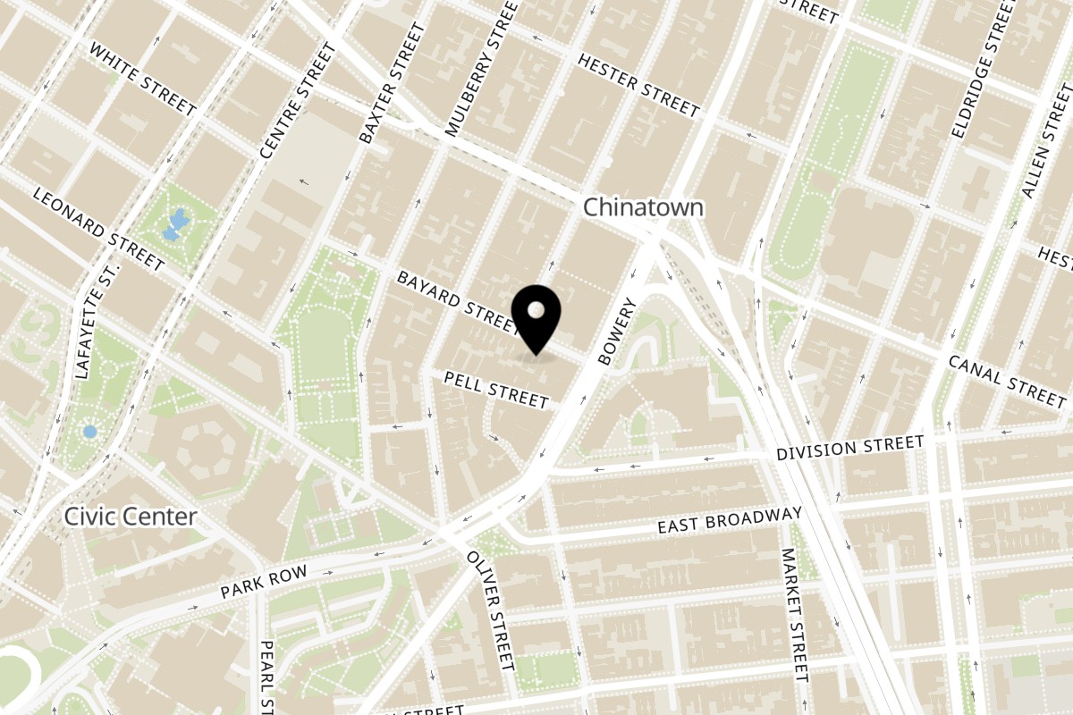 Map showing the location of Vivi Bubble Tea Bayard Street on 49 Bayard St in New York