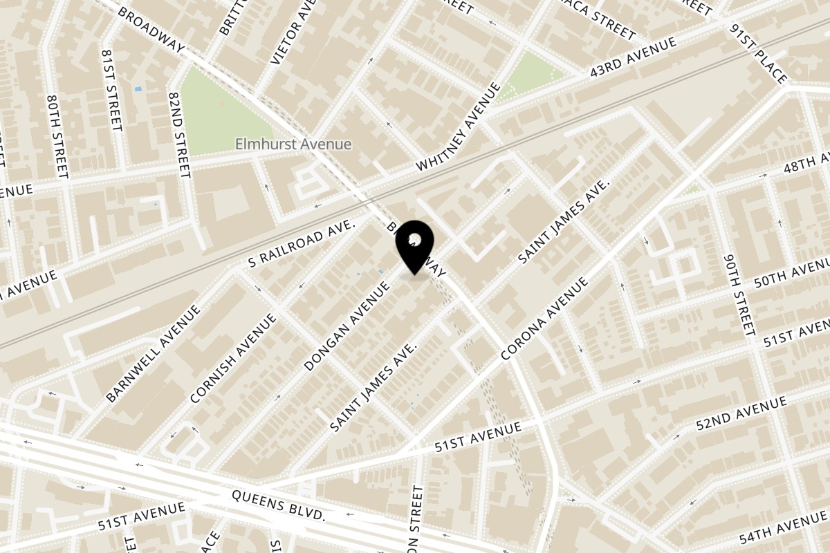 Map showing the location of Vivi Bubble Tea Elmhurst on 83-28 Broadway in Flushing